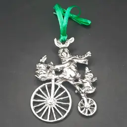 Arthur Court Bunny Rabbits on Bicycle Ornament 2005