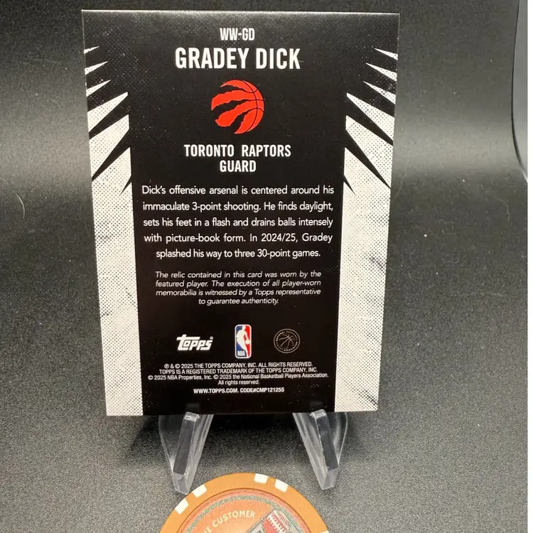 Grady Dick Player Worn Patch 25-26 Topps NBA Toronto Raptors