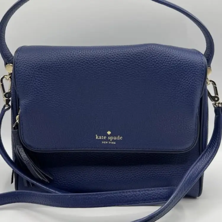 Kate Spade Miri Chester Street Handle Crossbody Bag Pebbled Leather Blue Flap
