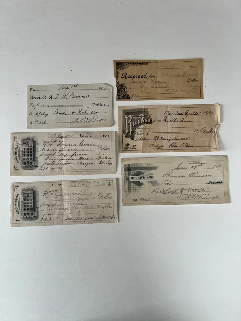 Early 1900s Antique Receipts. Payment Received Ephemera Farm Rent Etc Receipts