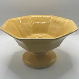Vintage Yellow Octagonal Footed Pedestal Pottery Planter