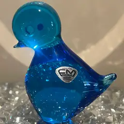 Swedish Konstglas Blue Bird Of Happiness "Pippi" Art Glass figurine,  paperweight.    With UV Glow 🤩