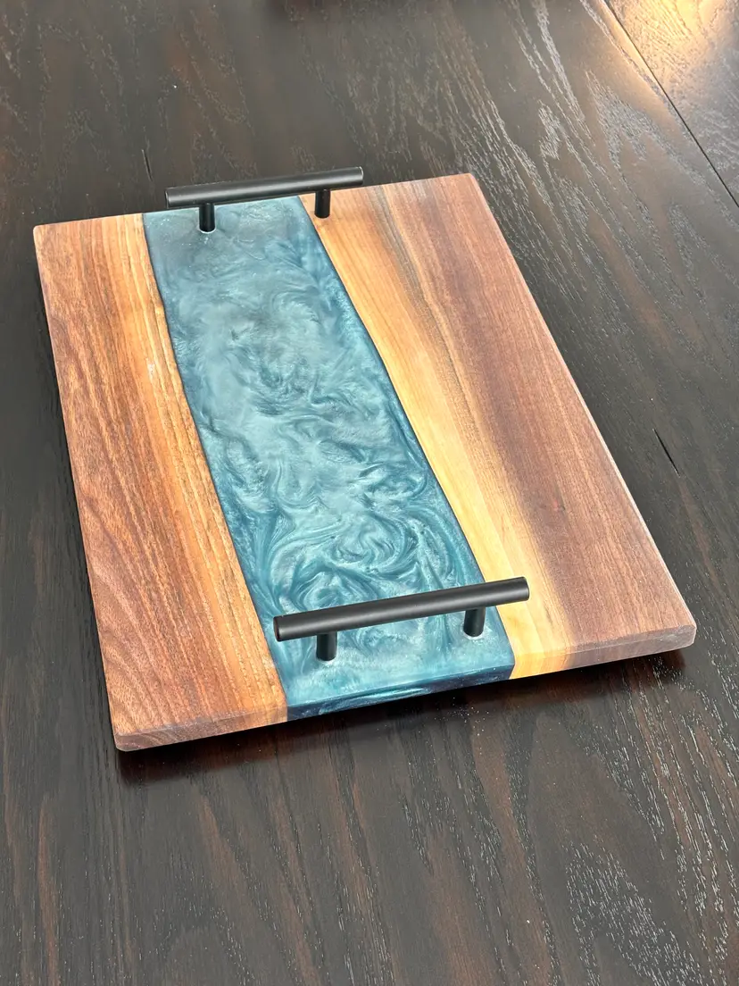 Walnut and blue epoxy charcuterie board