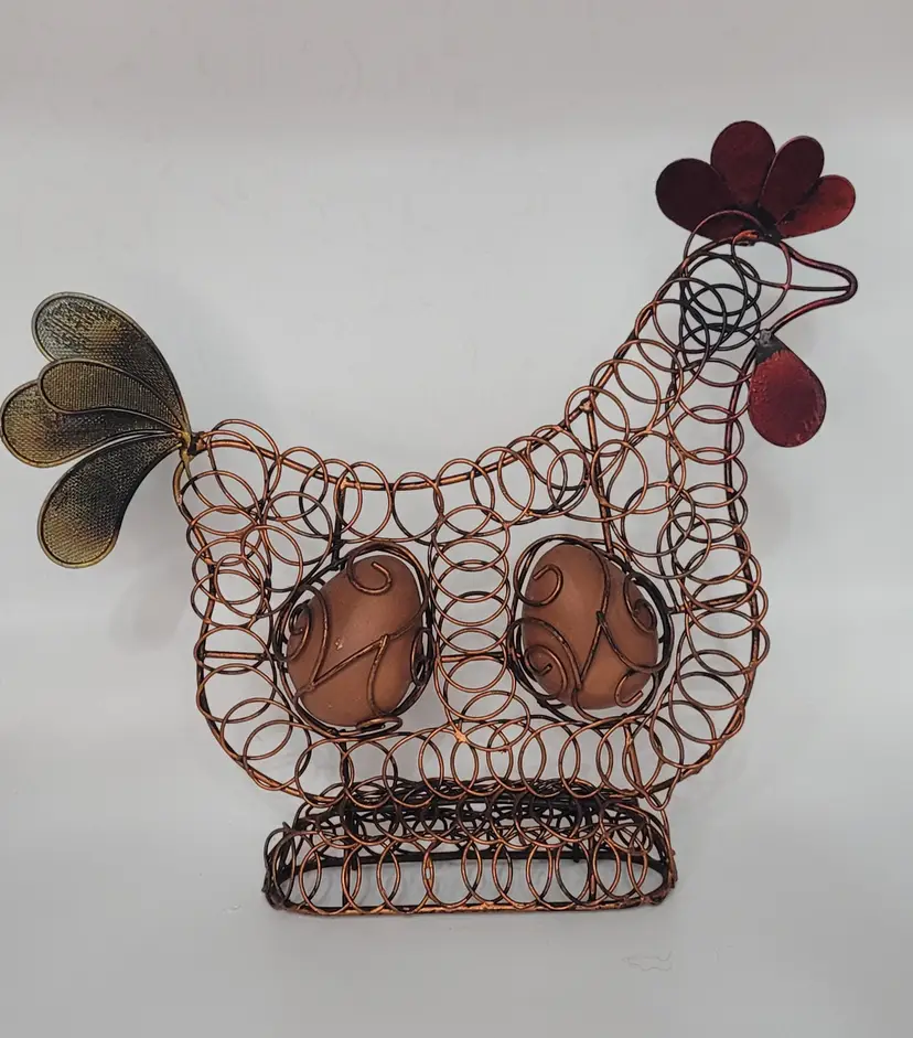 Metal Wire Chicken With Brown Eggs 9" tall