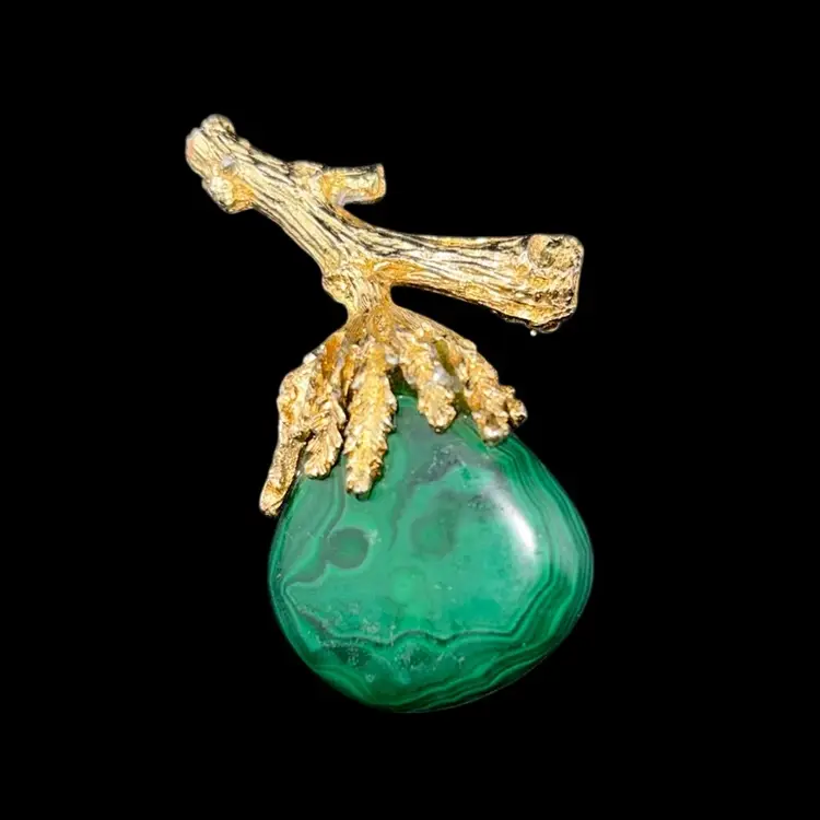 Abstract Gold Tone And Stone Brooch Rare Piece