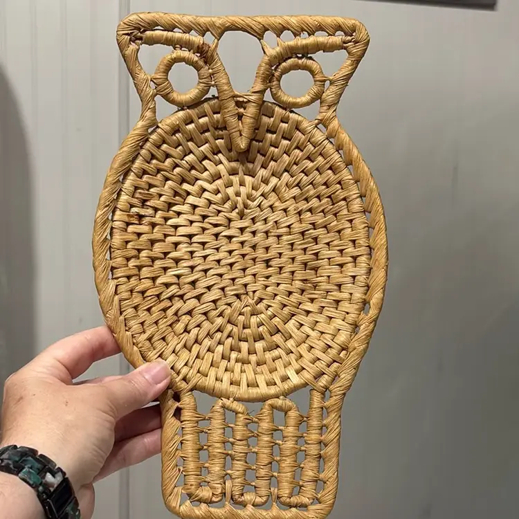 Boho Rattan Woven OWL Basket Wall Hanging Home Decor