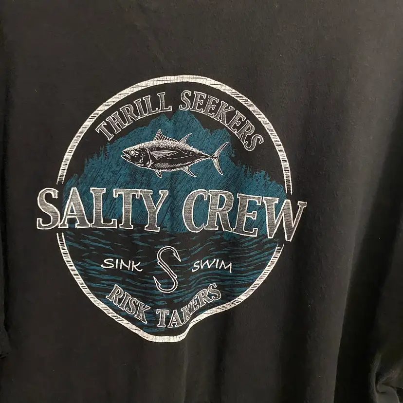 Salty Crew Mens Black Tee T Shirt 2XL Chest 50” Round Fish Graphic Fishing