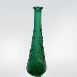 16in Green Floral Empoli Glass Genie Bottle No Stopper