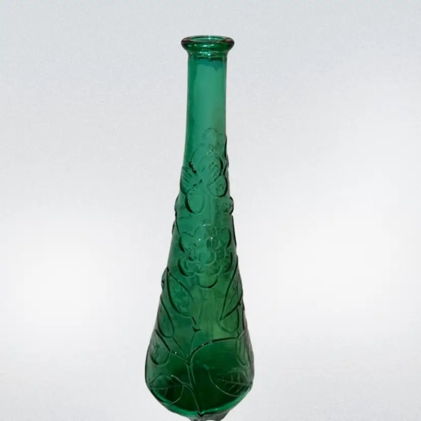 16in Green Floral Empoli Glass Genie Bottle No Stopper