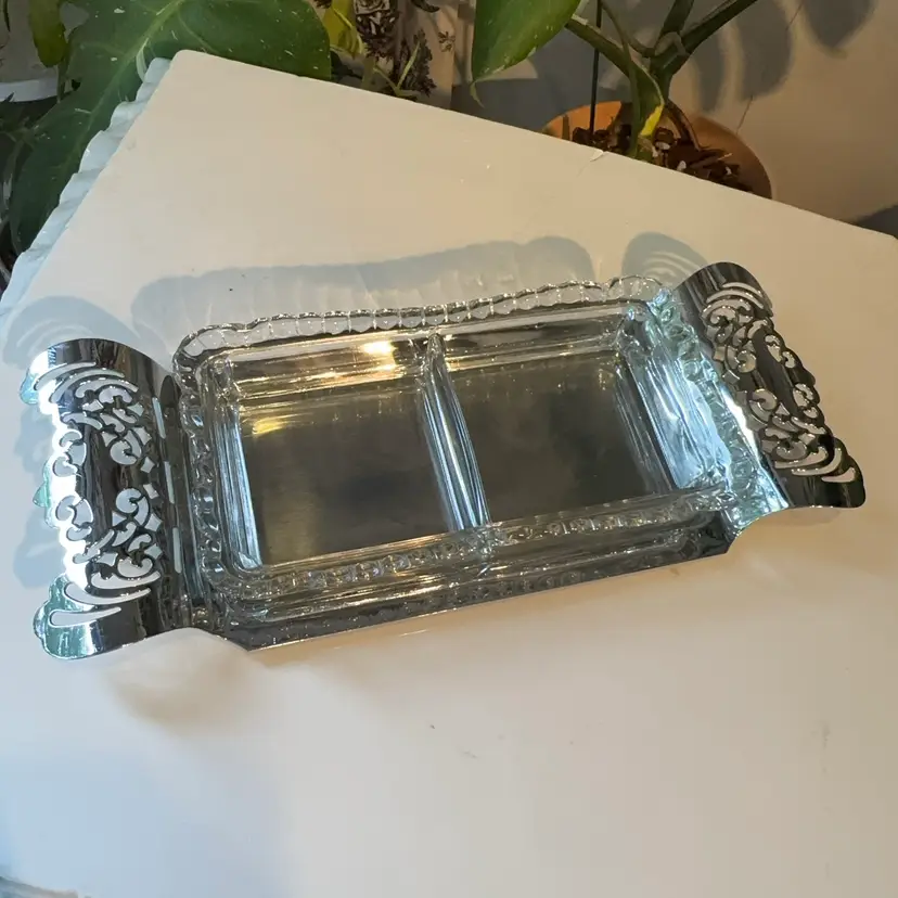 Vintage Farber Bros Pat Pending Chrome Tray With Glass Insert