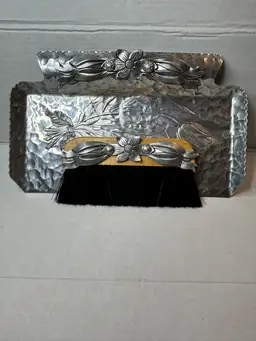 Vintage Rodney Kent 444 Hand Hammered Butler”s Crumb Catcher With Brush 1950’s