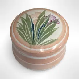 Warne Studio Pottery Trinket Box Hand Painted Iris Floral Design