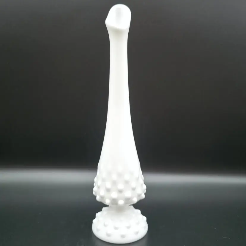 Vintage Fenton Hobnail Milk Glass Footed Swung Bud Vase