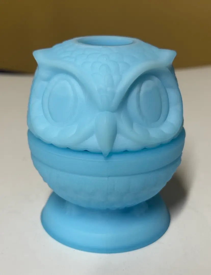 Fenton Light Blue Satin Glass Owl Fairy Lamp Candleholder 4” tall