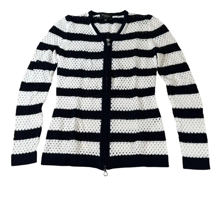 NWT Rondina New York Navy & White Striped Open-Knit Cardigan – Size XS, $235 Retail