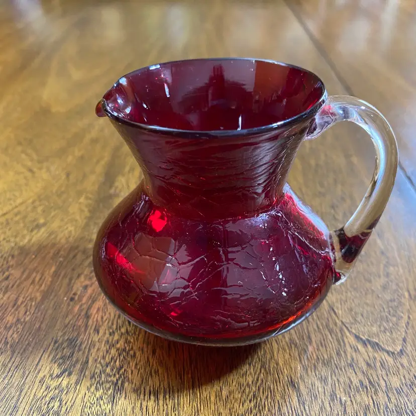 Red Crackle Glass Mini Pitcher GLOWS