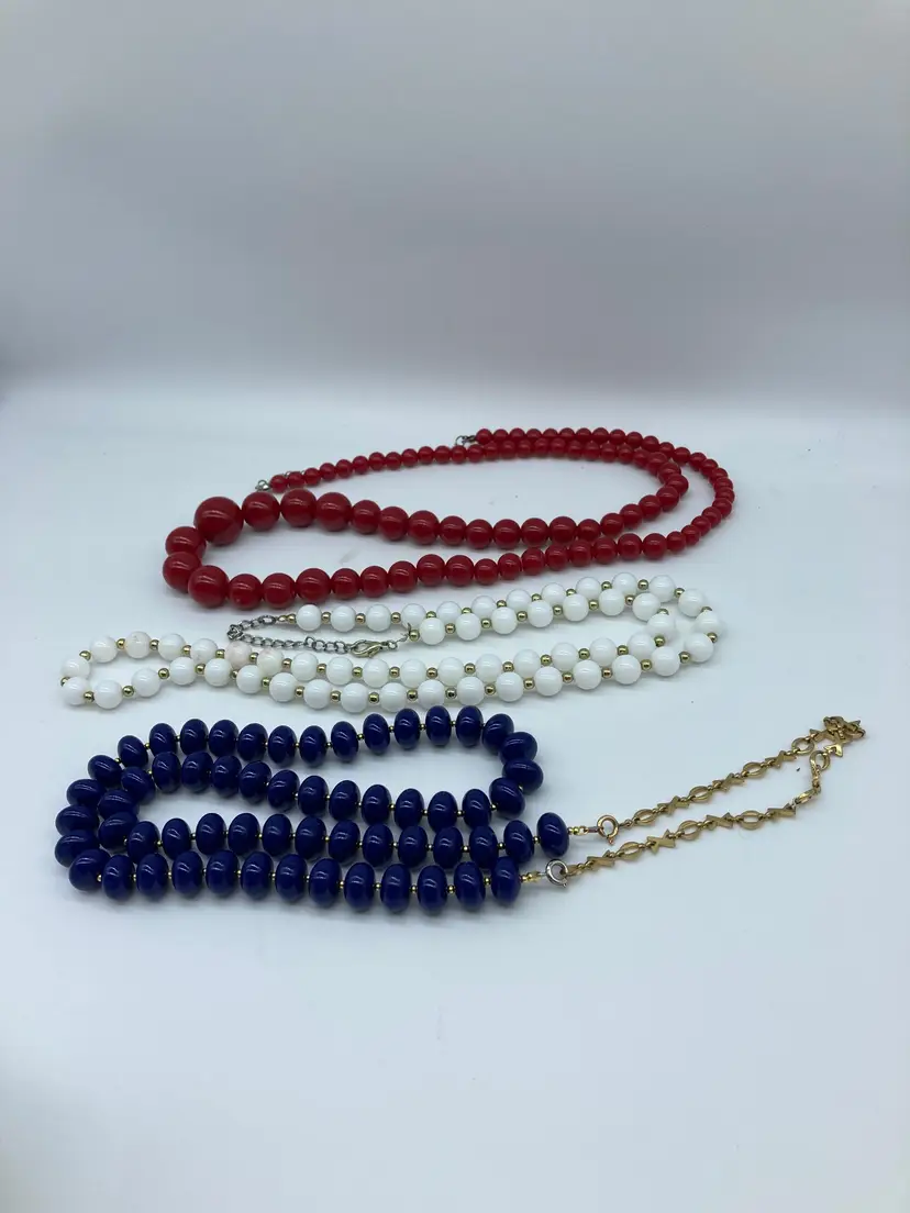 4 Red, White, and Blue Costume Jewelry Necklaces
