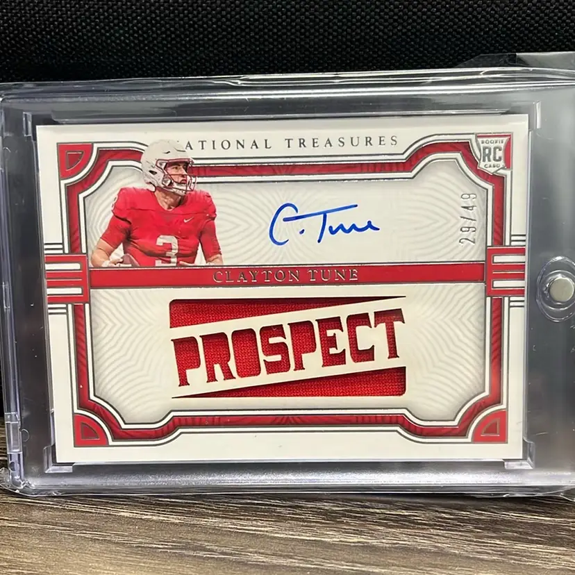 2023 Panini National Treasures Collegiate Patch Auto Clayton Tune rookie card Numbered 29/49