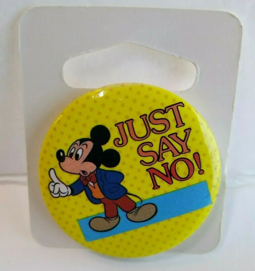 Disney Mickey Mouse Just Say No Button Badge Pinback Vintage Original One Stop