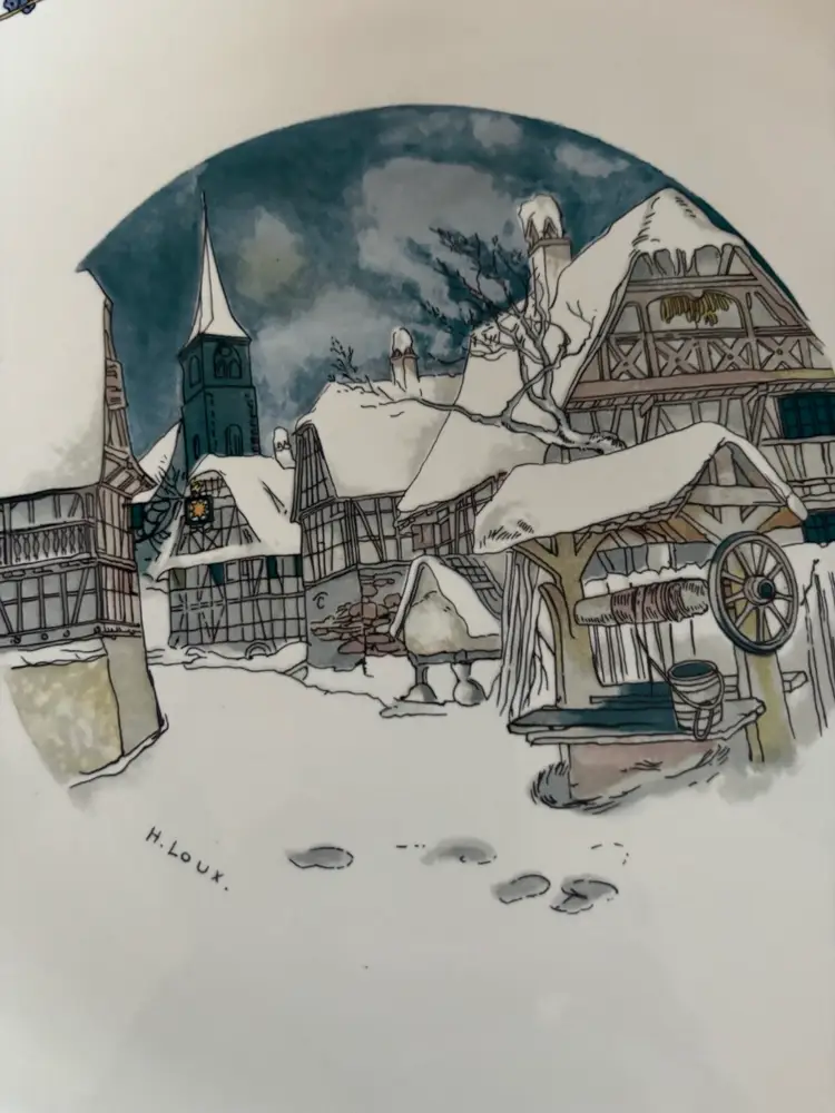 Platter French Obernai Antique French Obernai Sarreguemines H. Loux Plate Of Town/Steeple/Well