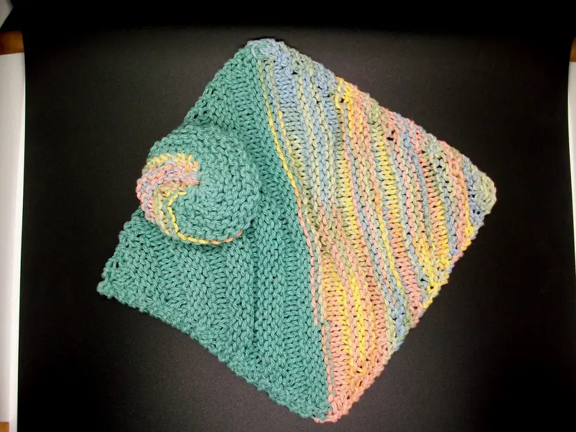 Handmade Knit Green Pink Yellow Cotton Wash-Dish Cloth Scrubbie Set