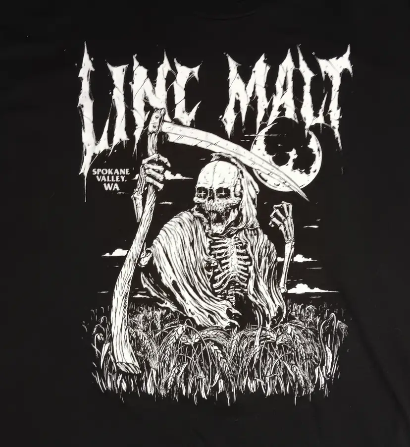Death Grim Reaper t-shirt Skeleton Goth Linc Malt Beer Whiskey Bourbon
