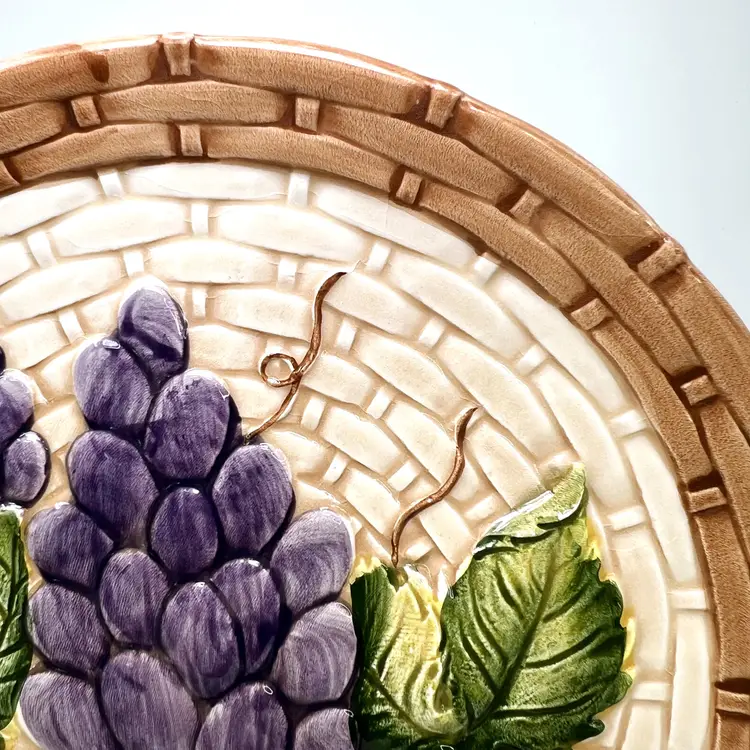 Vintage Takahashi Antigua Grape Plate, Hand-Painted Majolica Style, 8 Inch (0124-24)
