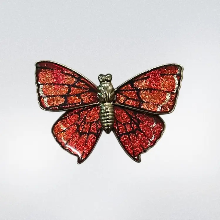 Shimmering Metal Foil Butterfly Brooch