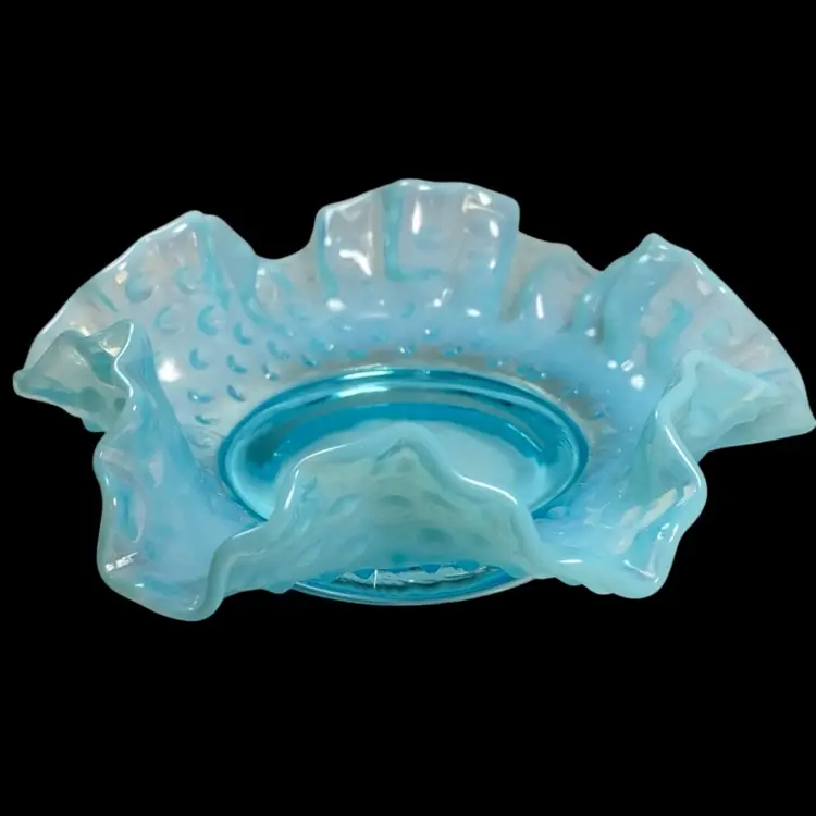 Vintage Fenton Turquoise Opalescent Hobnail BonBon Candy Dish Bowl Ruffled 6"