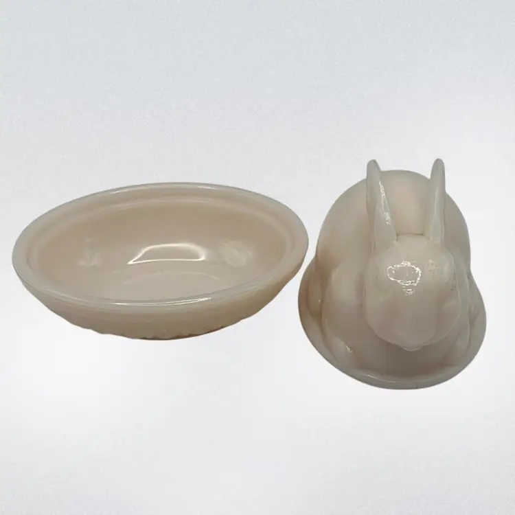 Pink Milk Glass Bunny On A Nest/Basket, 4-1/2” Diameter