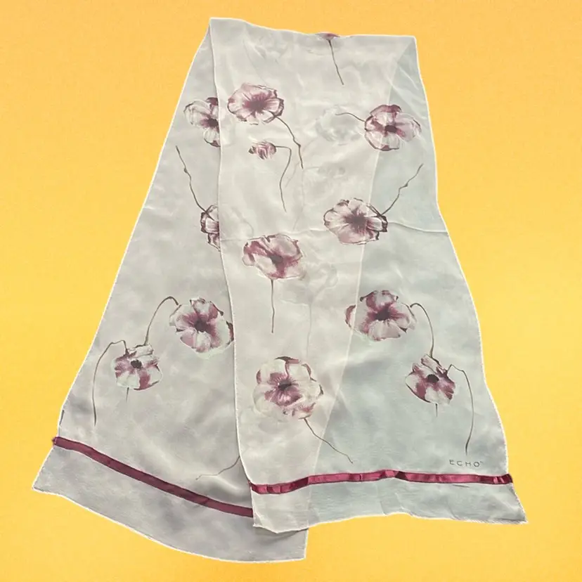 Sheer Pink Echo Oblong Flowers Floral Scarf, 58"x11"