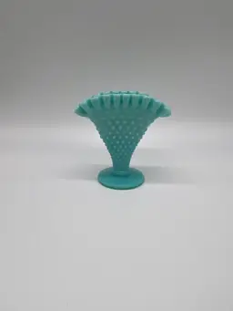 Fenton Turquoise Glass Hobnail Small Fan Vase