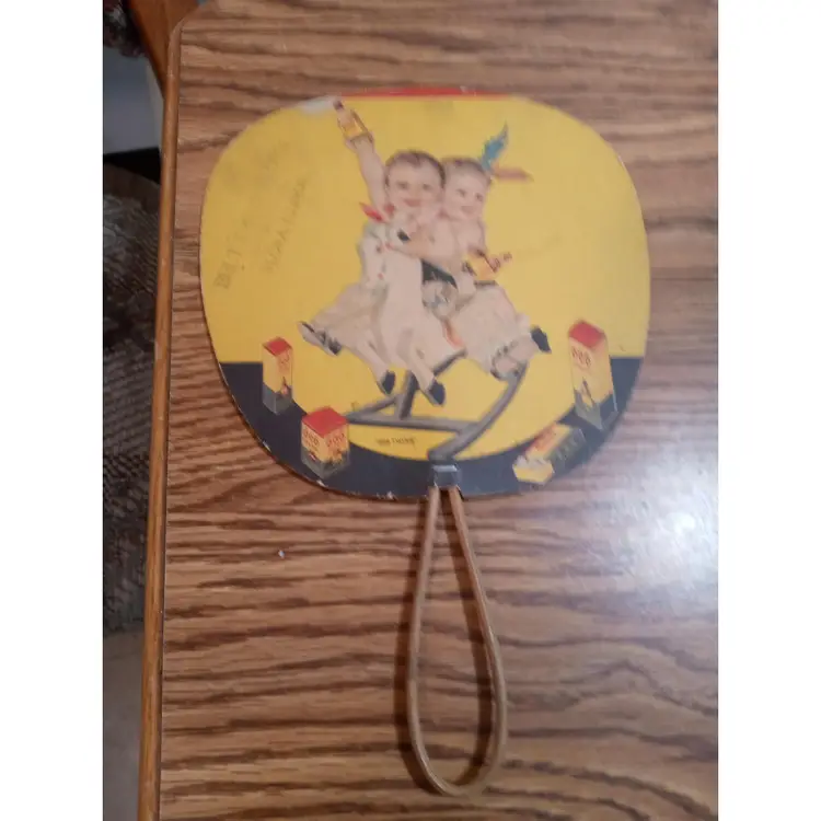 Rare Antique Advertising Hand Fan Belt Drug Store In Flora Illinois