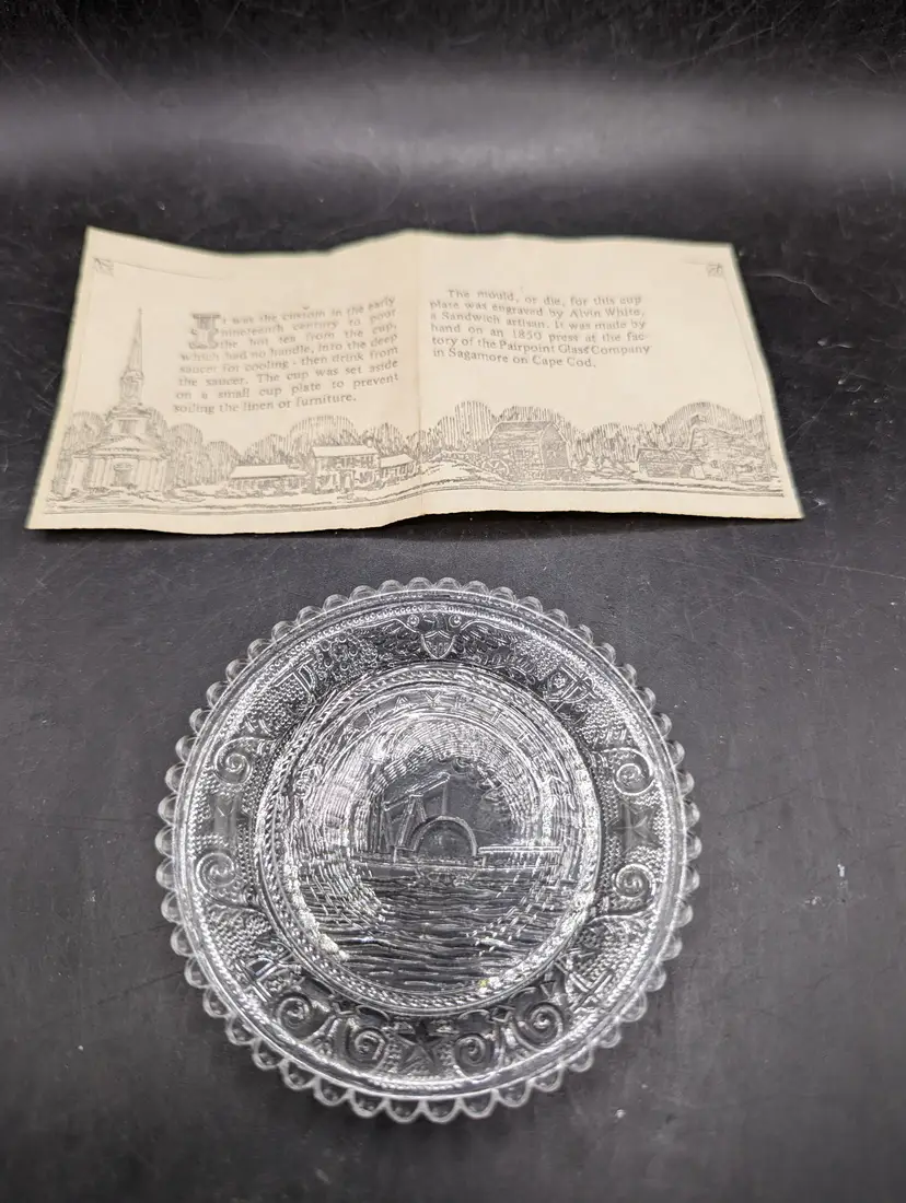 Vintage Pairpoint Style Glass Coaster Lafayette Ship.