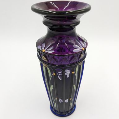 Vintage Fenton Royal Purple Hand Painted Yenawine Vase