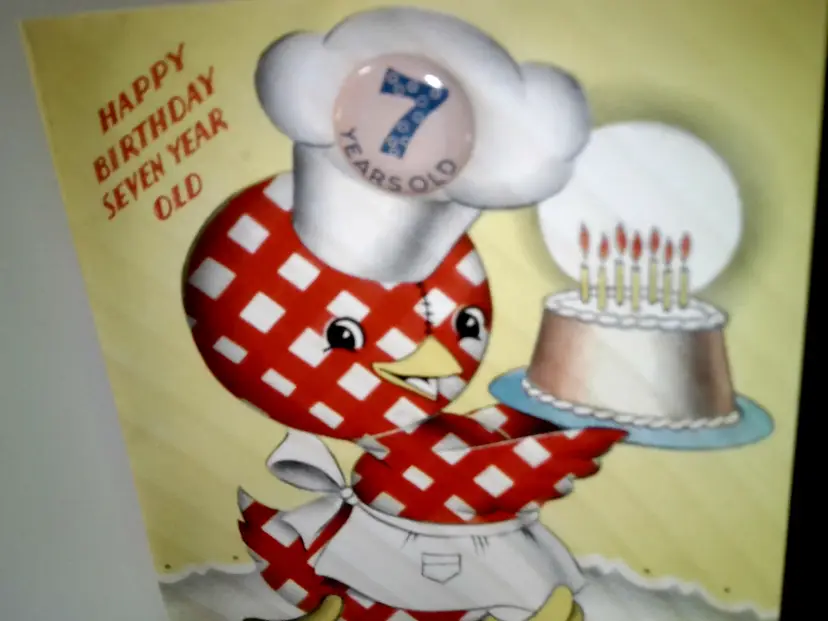 Vintage 7th Birthday Card Chef Cake 1950s With Badge Ted Collectible