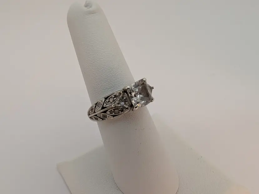Sterling Silver 925 Square Cut Cubic Zirconia Engagement Style Ring READ