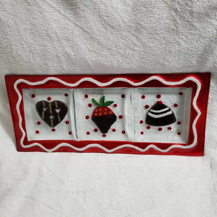Handcrafted Chocolate-Themed Divided Glass Dish