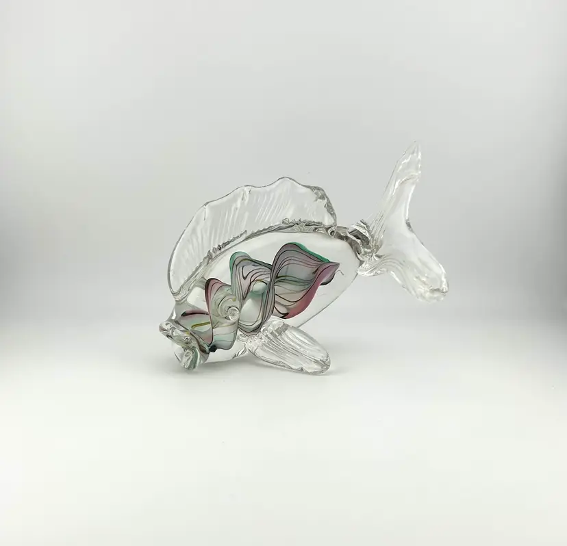 Vintage Bruce Freund Glass Fish 5”x 5.25”x 4.75”