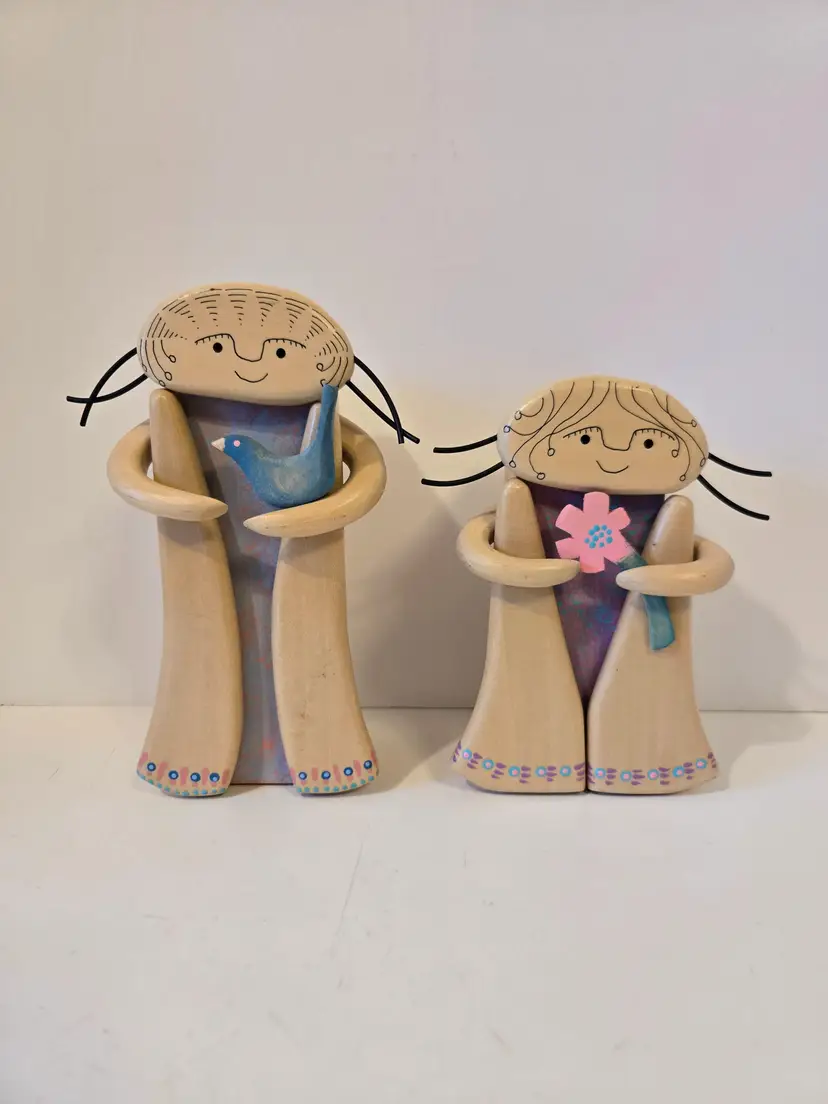 #01 - Hand Made Wooden Figural Candlestick Holders Pair Signed S.E. Patrakka