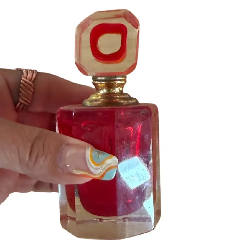 Vintage red perfume bottle with unique stopper with Dauber