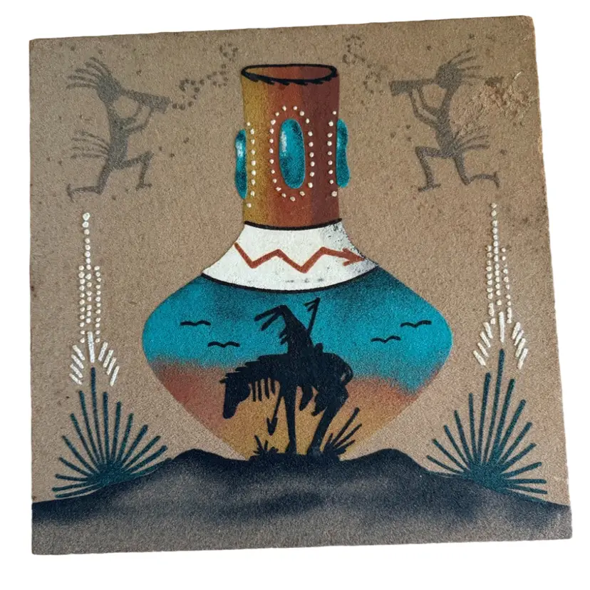 Native American Sand Art “Pottery & End Of The Trail By Robert Lee