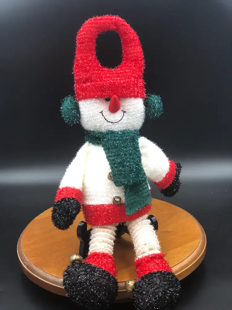 Vintage Door Hanger Snowman Bells On Feet
