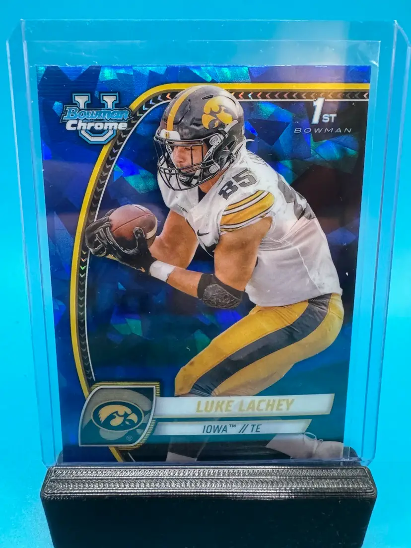 Luke Lachey 1st Bowman Chrome U Sapphire Iowa Hawkeyes