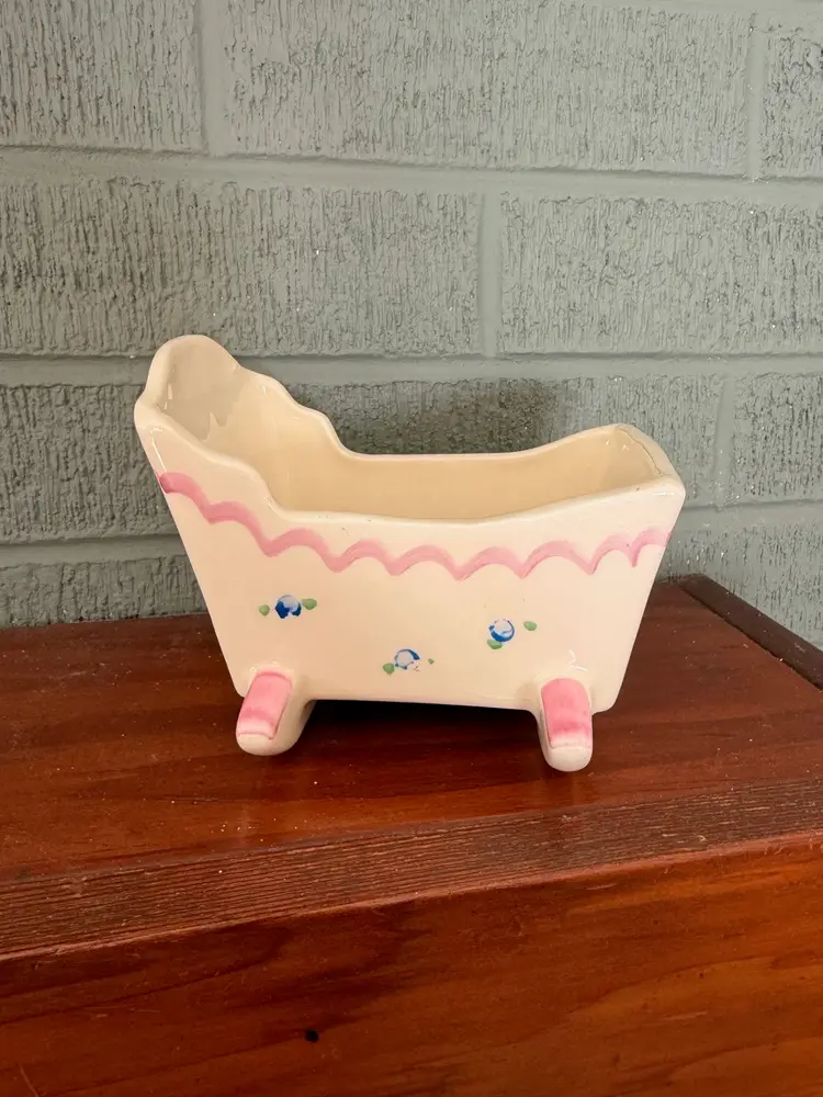 Vintage Ceramic Baby Cradle Planter, Pink Nursery Planter, Rocking Bassinet Planter, Mid Century Nursery Decor, Baby Shower Decor, Vintage Nursery Gift
