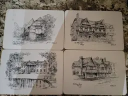 4  English Sketchings Cork-backed Placemats