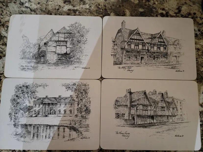 4  English Sketchings Cork-backed Placemats