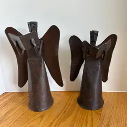 Tramp Art Style Handmade Iron Angels Candle Holders Caroling 11” & 12” Vintage