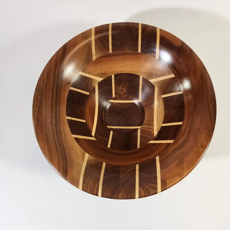 Hand Made Segmented Wood Bowl w Inlay Artist Signed Groom and Dated OOAK Turned