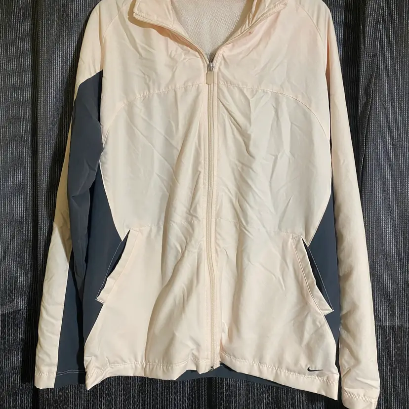 Nike Women's Size Large Blush & Gray Full-Zip Mesh-Lined Windbreaker Jacket Y2K